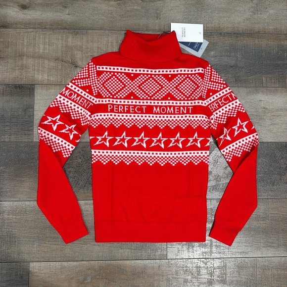 Perfect Moment Holiday Roll Neck Ski Sweater in Red and White - Picture 4 of 8